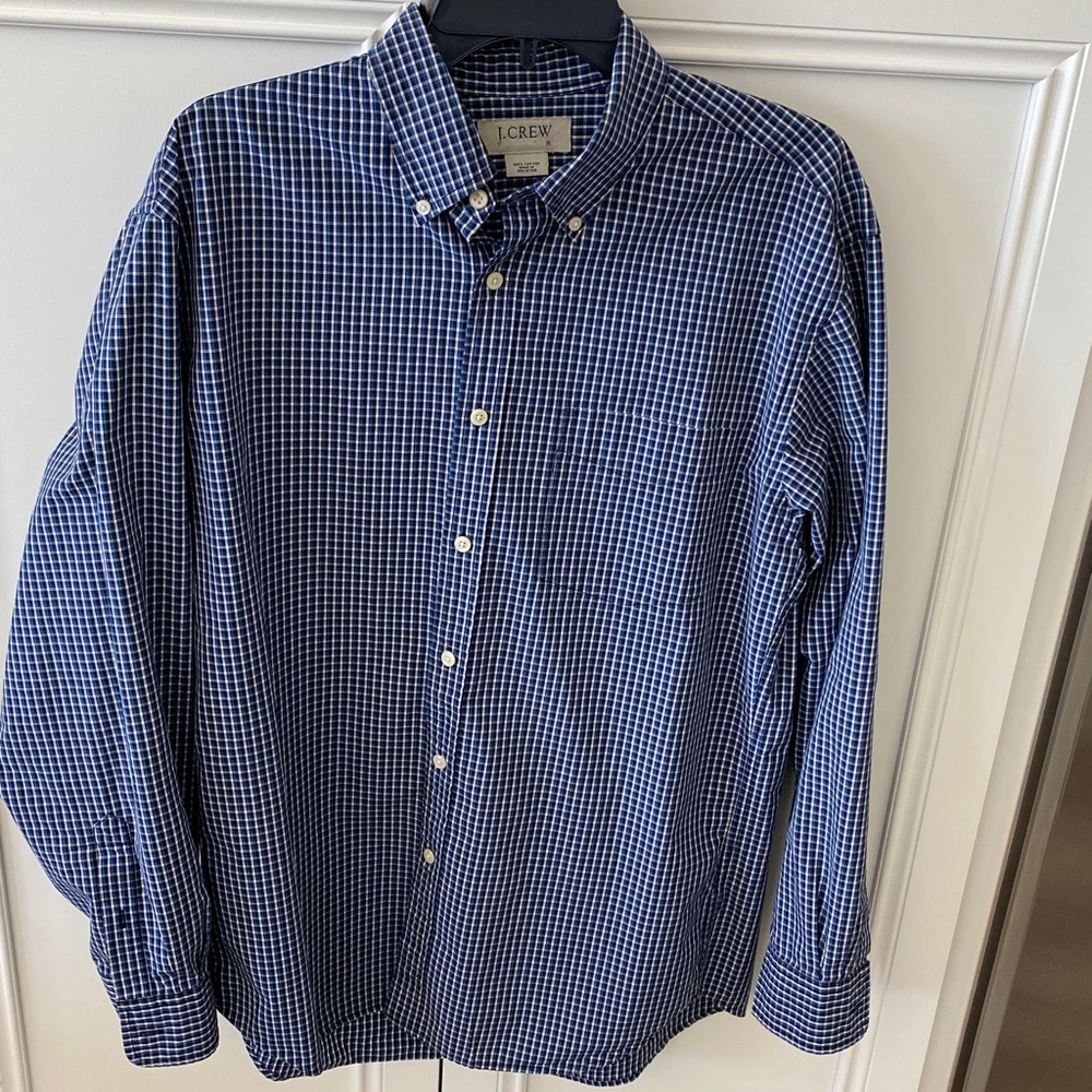 J.Crew  Men's Checkered Blue & Black Cotton button down shirt size M